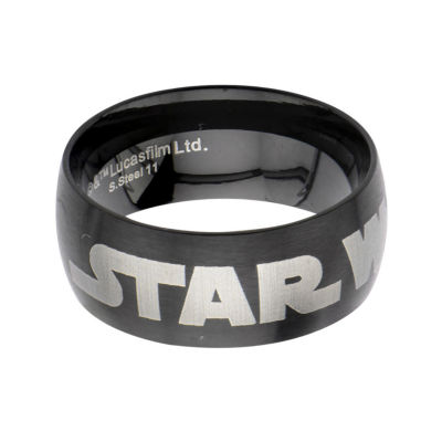 Star Wars® Logo Mens Stainless Steel and Black IP Dome Ring