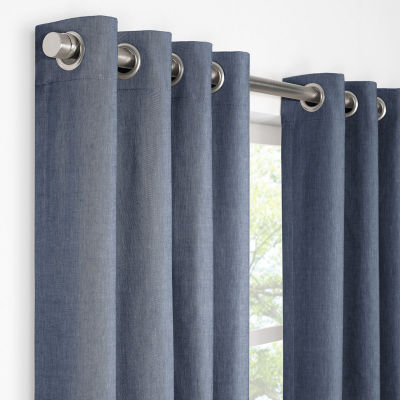 Fieldcrest Devin Solid Cotton Chambray Grommet Top Energy Saving 100% Blackout Single Curtain Panel