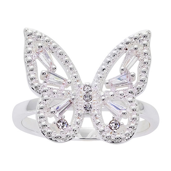 Sparkle Allure Cubic Zirconia Pure Silver Over Brass Butterfly Cocktail Ring