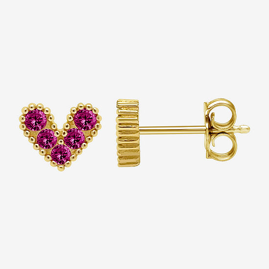 Itsy Bitsy Crystal 14K Gold Over Silver 2.1mm Heart Stud Earrings