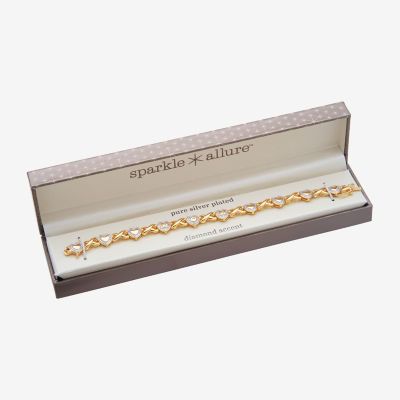 Sparkle Allure Mom Diamond Accent 18K Gold Over Brass 7.25 Inch Heart Tennis Bracelet