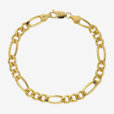 Made in Italy Unisex Adult 24K Gold Over Silver Inch Solid Figaro Chain Bracelet