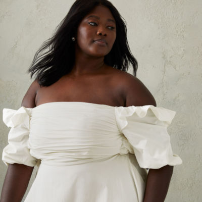 Prabal Gurung for JCPenney Plus Off the Shoulder Elbow Sleeve Fit + Flare Dress