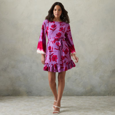 Prabal Gurung for JCPenney Balloon Sleeve Long Sleeve Floral Fit + Flare Dress
