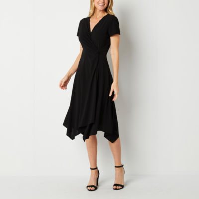 Perceptions Womens Short Sleeve Midi Fit + Flare Dress