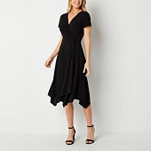 slim fit dress slacks Maggy London Women's Short-Sleeve Midi Dress - Navy Blazer