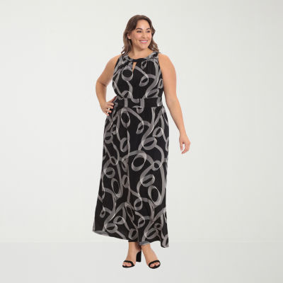 London Times Plus Sleeveless Circles Maxi Dress