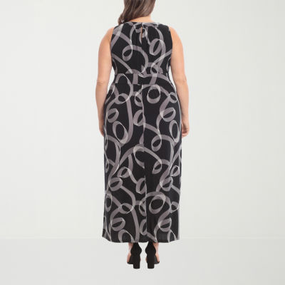 London Times Plus Sleeveless Circles Maxi Dress