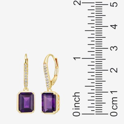 Genuine Purple Amethyst 18K Gold Over Silver Drop Earrings