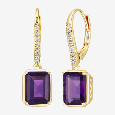 Genuine Purple Amethyst 18K Gold Over Silver Drop Earrings