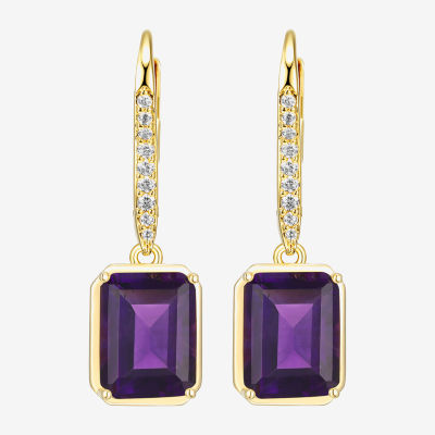 Genuine Purple Amethyst 18K Gold Over Silver Drop Earrings