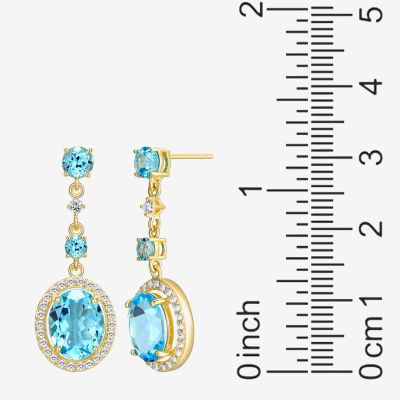 Genuine Blue Topaz 18K Gold Over Silver Oval Drop Earrings