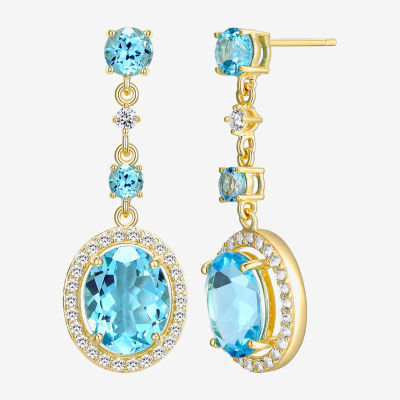 Genuine Blue Topaz 18K Gold Over Silver Oval Drop Earrings