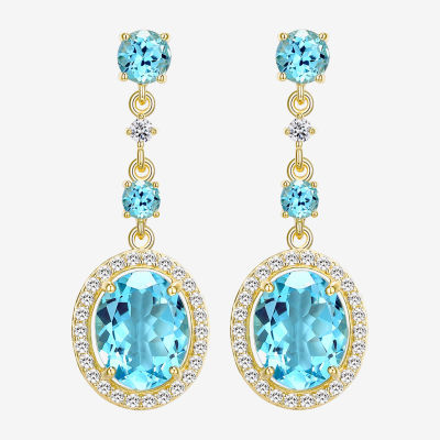 Genuine Blue Topaz 18K Gold Over Silver Oval Drop Earrings