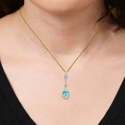 Womens Genuine Blue Topaz 18K Gold Over Silver Oval Pendant Necklace