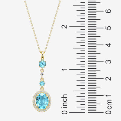 Womens Genuine Blue Topaz 18K Gold Over Silver Oval Pendant Necklace