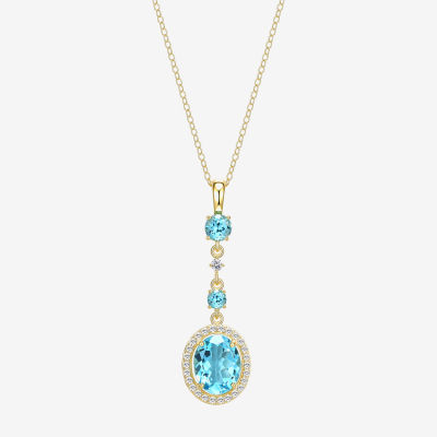 Womens Genuine Blue Topaz 18K Gold Over Silver Oval Pendant Necklace