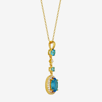 Womens Genuine Blue Topaz 18K Gold Over Silver Oval Pendant Necklace