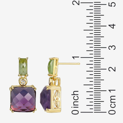 Genuine Purple Amethyst 18K Gold Over Silver Square Drop Earrings