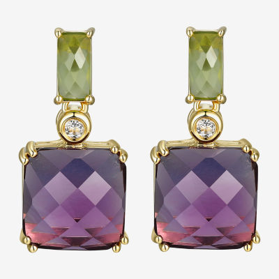 Genuine Purple Amethyst 18K Gold Over Silver Square Drop Earrings