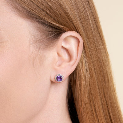 Genuine Purple Amethyst Sterling Silver 10.3mm Flower Stud Earrings