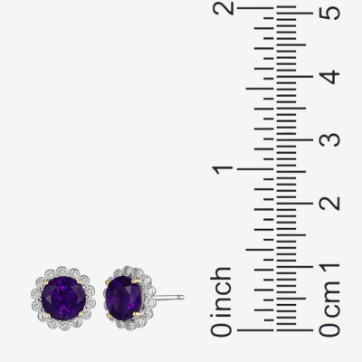 Genuine Purple Amethyst Sterling Silver 10.3mm Flower Stud Earrings