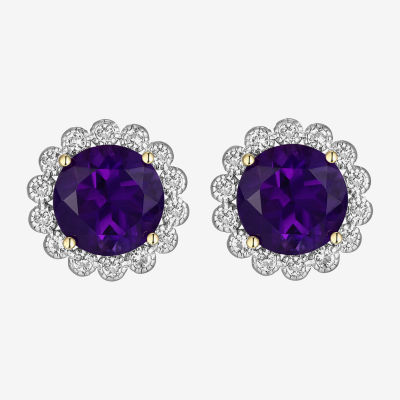 Genuine Purple Amethyst Sterling Silver 10.3mm Flower Stud Earrings