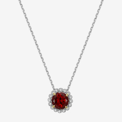 Womens Genuine Red Garnet Sterling Silver Flower Pendant Necklace