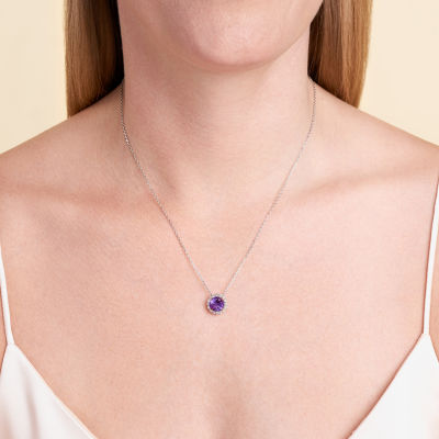 Womens Genuine Purple Amethyst Sterling Silver Flower Pendant Necklace