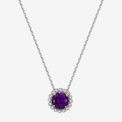 Womens Gemstone Sterling Silver Flower Pendant Necklace