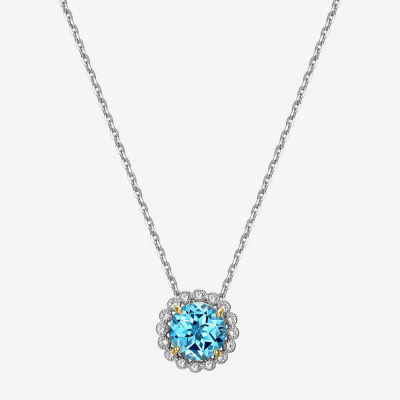Womens Genuine Blue Topaz Sterling Silver Flower Pendant Necklace