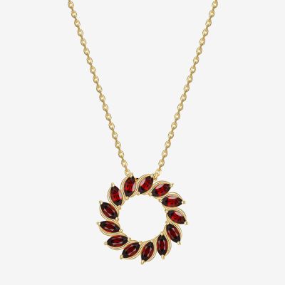 Womens Genuine Red Garnet 18K Gold Over Silver Circle Pendant Necklace