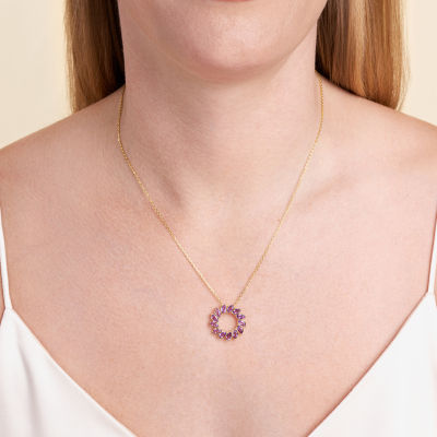 Womens Genuine Purple Amethyst 18K Gold Over Silver Circle Pendant Necklace