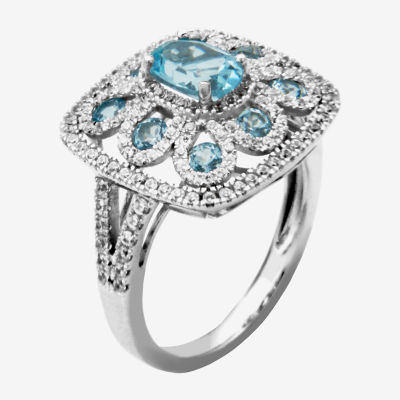 ANGARA Natural Solitaire 1 Ct Aquamarine Criss Cross Ring With Diamonds In 925 Sterling Silver For Women (Size-8x6mm)