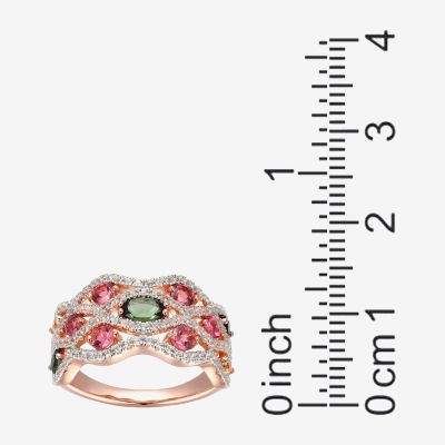 Womens Genuine Green Tourmaline 14K Rose Gold Over Silver Cocktail Ring