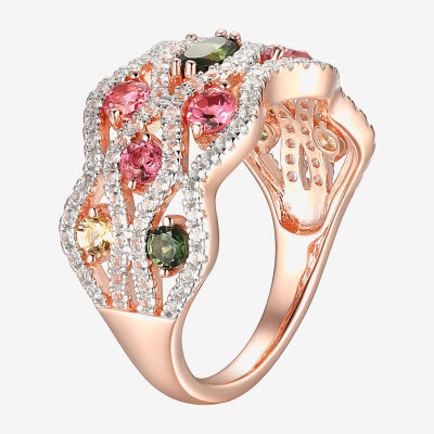 Womens Genuine Green Tourmaline 14K Rose Gold Over Silver Cocktail Ring