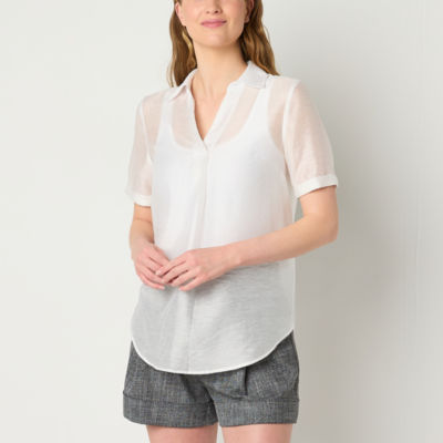 Worthington Womens Short Sleeve Blouse