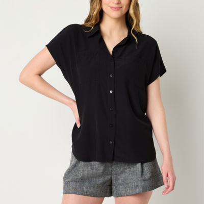 Worthington Womens Short Sleeve Camp Shirt