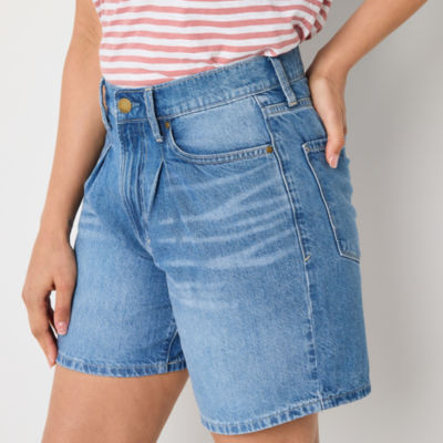 a.n.a Womens Highest Rise Pleated Denim Short