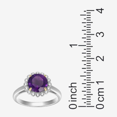 Womens Gemstone Sterling Silver Flower Halo Cocktail Ring