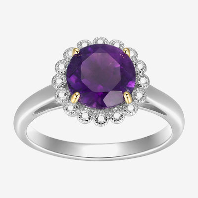 Womens Gemstone Sterling Silver Flower Halo Cocktail Ring