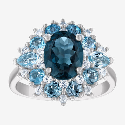 Womens Genuine Blue Topaz Sterling Silver Oval Cocktail Ring