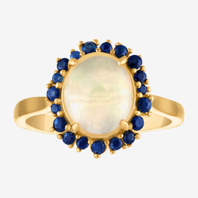 Womens Genuine White Opal 14K Gold Over Silver Oval Halo Cocktail Ring