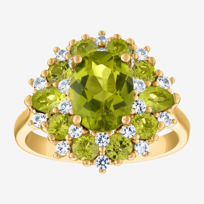 Womens Genuine Green Peridot 14K Gold Over Silver Cocktail Ring