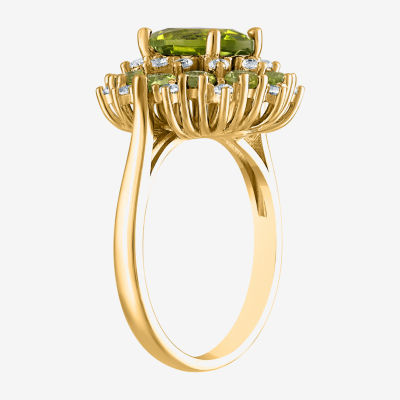 Womens Genuine Green Peridot 14K Gold Over Silver Cocktail Ring