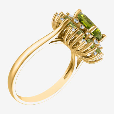 Womens Genuine Green Peridot 14K Gold Over Silver Cocktail Ring