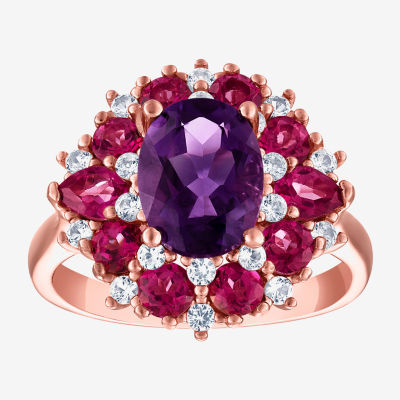 Womens Genuine Purple Amethyst 14K Rose Gold Over Silver Oval Cocktail Ring