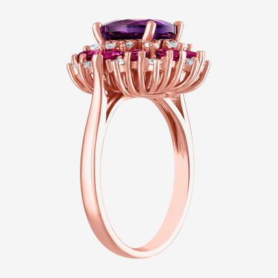 Womens Genuine Purple Amethyst 14K Rose Gold Over Silver Oval Cocktail Ring
