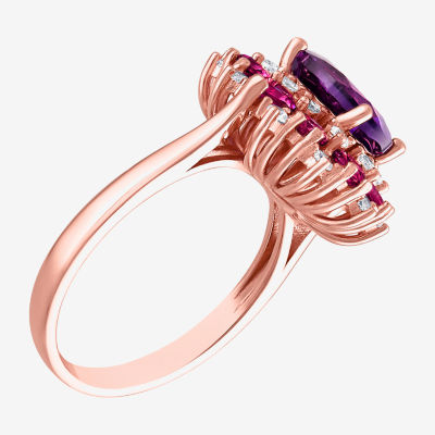 Womens Genuine Purple Amethyst 14K Rose Gold Over Silver Oval Cocktail Ring