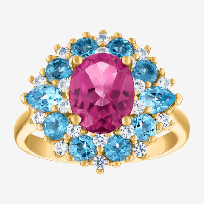 Womens Genuine Pink Topaz 14K Gold Over Silver Oval Cocktail Ring